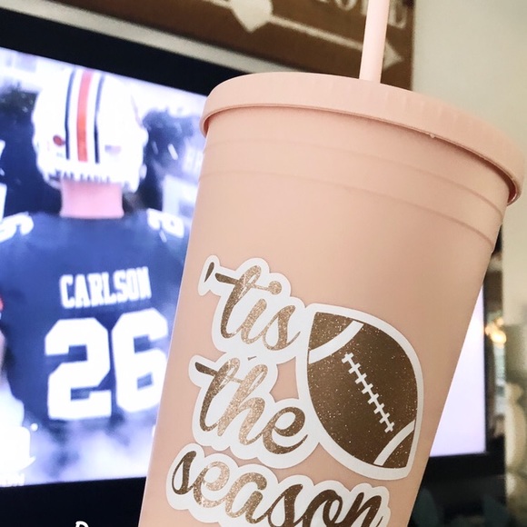 NEW - 32oz Tis The Season Glitter Football Tumbler - Picture 2 of 4
